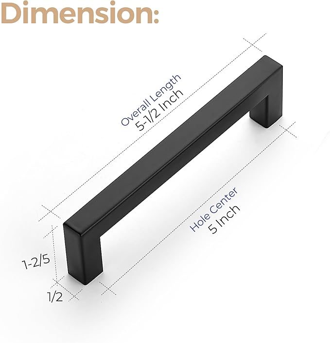 Ravinte 10 Pack 5 Inch Square Cabinet Handles Matte Black Pulls Drawer Kitchen Hardware for Cabinets Cupboard.