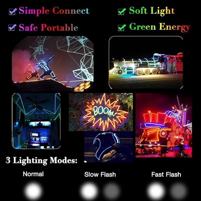 MaxLax EL Wire Lime Green, 9.8ft/3m Portable Battery Pack Neon Light Strip 360° Cuttable Glowing Rope Lights for Parties, Halloween, DIY Decoration