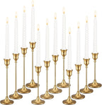 Set of 12 Brass Gold Candle Holder Candlestick Holders Taper Candle Holders Metal Candle Stick Wedding Centerpieces for Tables Candlelight Dinner Home Decor(Candles not Include)