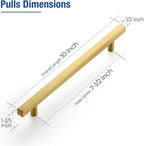 JOY DECOR 10 Pack 7-1/2 Inch Brushed Brass Square Cabinet Handles Stainless Steel Cabinet Hardware Pulls for Kitchen and Drawers with 10 Inch Overall Length