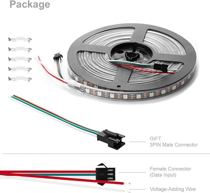 BTF-LIGHTING WS2812B IC RGB 5050SMD Pure Gold Individual Addressable LED Strip 16.4FT 300LED 60Pixel/m Flexible Full Color IP67 DC5V for DIY Chasing Color Project(No Adapter or Controller)