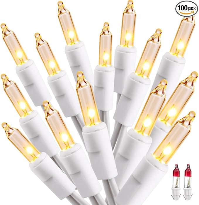 ODEETRONIC Warm Christmas Lights - 21.63ft 100Count Steady & Blink Clear Christmas Lights, UL Certified Incandescent Fairy String Light, White Wire Xmas Tree Light Connectable for Indoor Outdoor Party