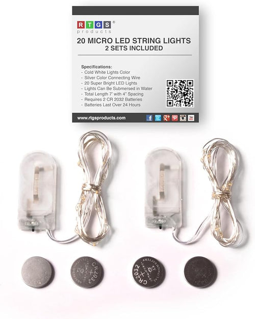 2 Sets 20 LEDs Cold White Color String Lights Silver Wire Indoor and Outdoor 6.5 Feet Firefly Starry Fairy Lights Battery Powered for DIY, Christmas, Holidays, Party, Bedroom and Centerpieces