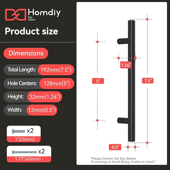 homdiy Black Cabinet Handles 20Pack 5inch Hole Center Kitchen Drawer Pulls and Knobs Stainless Steel Cabinet Hardware for Bathroom, Cupboard