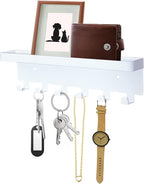 GTK Key Holder for Wall, Key Hooks with Tray and 6 Hooks, Wall Mounted Key Holder for Hallway, Key Rack with Shelf for Mail Storage (White)