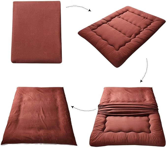 MAXYOYO Japanese Floor Mattress Futon Mattress, Thicken Tatami Mat Sleeping Pad Foldable Roll Up Mattress Boys Girls Dormitory Mattress Pad Floor Lounger Bed, Coffee, Queen