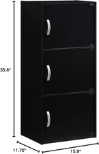 HODEDAH IMPORT 3-Shelf Bookcase Cabinet, Black