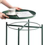 HollyHOME Round Metal Side Table, Outdoor Small Folding Accent Stand with Removable Tray, 17.72'' Portable End Table for Balconies, Gardens, Living Rooms and Bedrooms, Atrovirens
