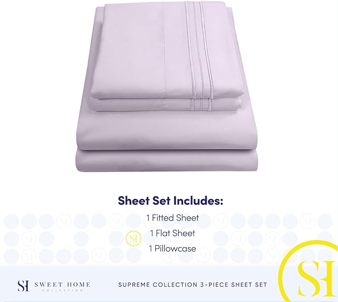 Twin Sheets - Breathable Luxury Sheets with Full Elastic & Secure Corner Straps Built In - 1800 Supreme Collection Extra Soft Deep Pocket Bedding Set, Sheet Set, Twin, Lilac