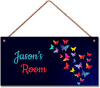 Personalized Sign Butterfly Themed Sign For Kids Room Nursery Door Decor,Custom Name Wall Art Decor Decorative Plate for Boys Bedroom Girls Room Little Man Cave