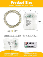 2 Pack 200LED Christmas Battery Operated Fairy Lights with Remote, 8 Modes String Light with Timer, Dimmable, Memory Function, Waterproof Twinkle Lights for Outdoor Indoor Christmas Decor(Warm White)