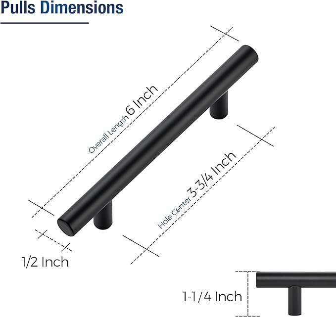JOY DECOR 20 Pack Cabinet Handles, Black Cabinet Pulls, 3-3/4 in Hole Center Kitchen Hardware, Stainless Steel T Bar Handles for Dresser Drawers