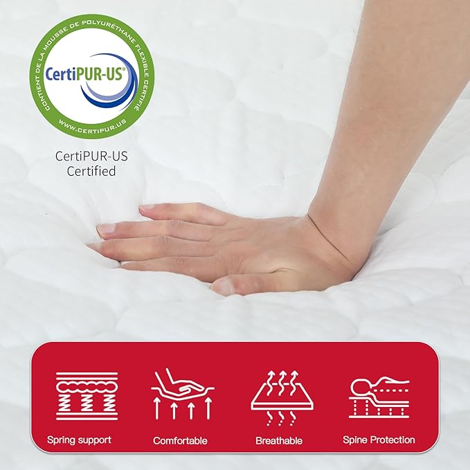 PayLessHere | 8 Inch King Mattress | Medium Firm Hybrid Mattress | White | with High-Density Foam and Breathable Cover | Pocket Spring Design, Pressure Relief | Bed in a Box, CertiPUR-US Certified