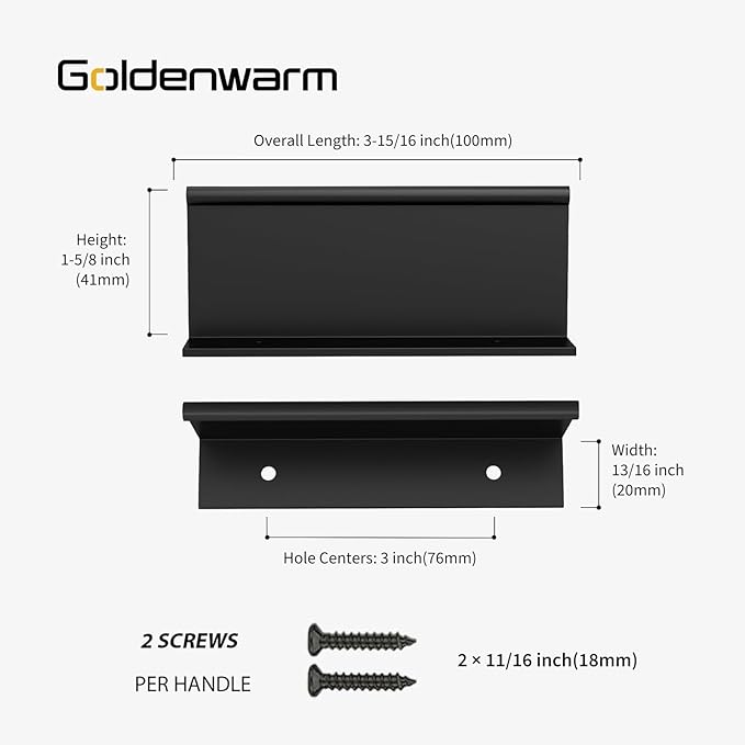 goldenwarm 25 Pack Black Finger Edge Pulls Drawer Finger Pulls Matte Black Kitchen Hardware Handles Bedroom Dresser Drawers,3in Hole Center