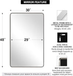 ANDY STAR 48”X30” Chrome Bathroom Mirrors, Polished Chrome Vanity Mirror, Rounded Rectangle Mirror for Wall, SUS304 Anti-Rust Tube Metal Frame, Wall Mounted Horizontal/Vertical 1’’ Deep