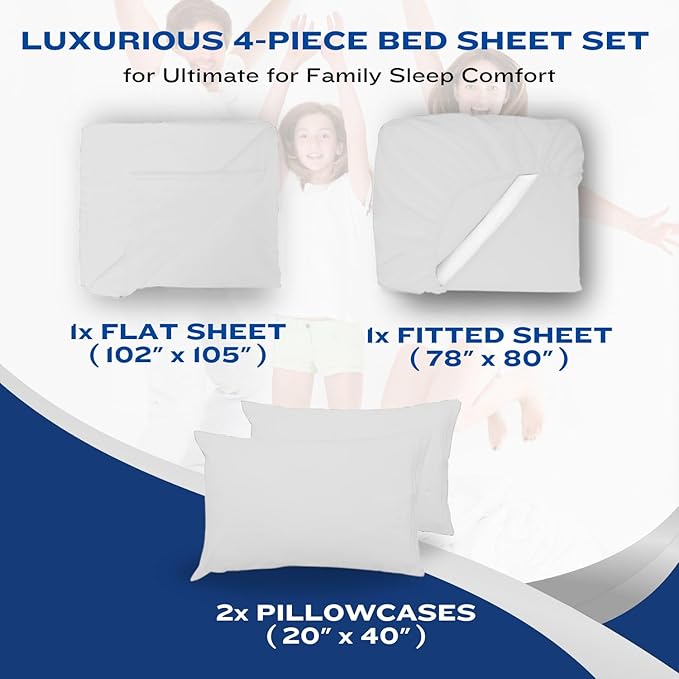 DREAMCARE Twin XL Sheet Sets - 4pc Cooling Sheets XL Twin Sheets - Twin XL up to 21” Deep Pocket – Hotel Luxury Extra Long - White