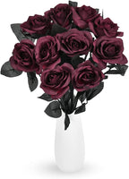 Artflower 10 Pack Artificial Silk Roses Bouquet with Long Stem, 16'' Wine Red Rose Lifelike Fake Rose Flowers for Christmas Wedding Birthday Party Table Centerpieces Decor