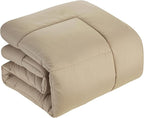Sweet Home Collection 7 Piece Comforter Set Bag Solid Color All Season Soft Down Alternative Blanket & Luxurious Microfiber Bed Sheets, Taupe, Queen