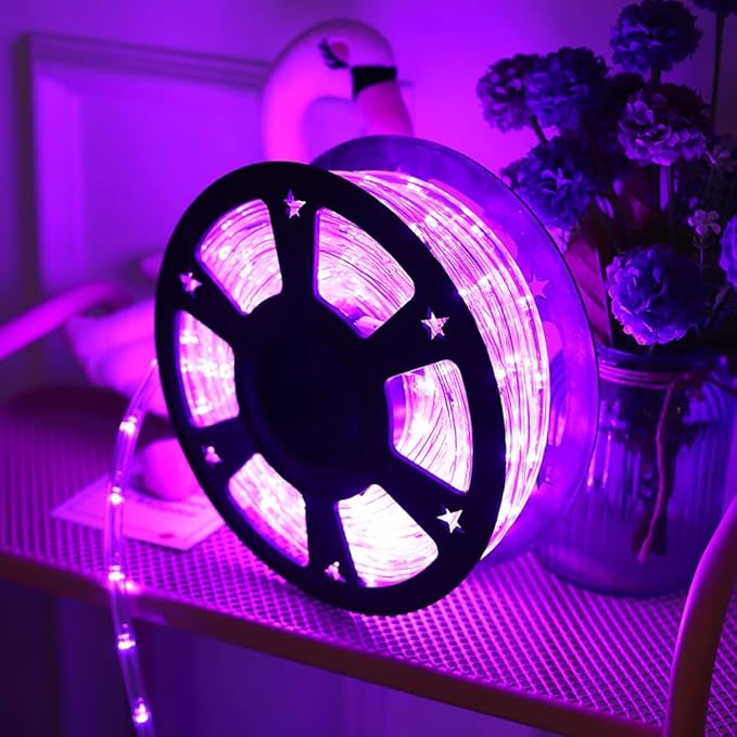 50ft 360 LED Purple Rope Lights, 110V Connectable Purple Led Strip Lights, Halloween Decoration Outdoor Lights for Deck, Patio, Pool, Camping, Landscape, Bedroom, Christmas Decor