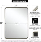 ANDY STAR 22x30'' Brushed Nickel Bathroom Mirror, Rounded Rectangle Brushed Silver Mirror for Bathroom Vanity SUS304 Metal Tube Framed(Rustproof) 1’’ Deep Wall Mounted Vertically/Horizontally