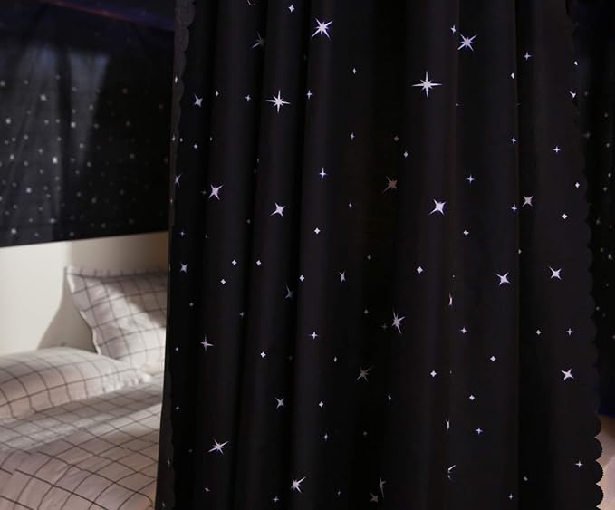 Mengersi Galaxy Star Four Corner Post Bed Curtain Canopy Bedroom Decoration for Girls Adults Windproof Lightproof Bed Canopies Child Gift (Queen,Black)