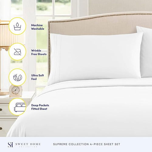 1800 Thread Count Sheet Set – Soft Egyptian Quality Brushed Microfiber Sheets – Luxury Bedding Set with Flat Sheet, Fitted Sheet, 2 Pillow Cases