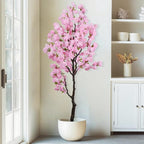 Artificial Pink Cherry Blossom Tree 7 FT Faux Flowering Trees Fake Cherry Blossom Decorative Tree Indoor for Home Decor