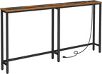 HOOBRO 63" Narrow Console Table with Charging Station, 5.9" Sofa Table with 2 Power Outlets and USB Ports, Long Entryway Tables Behind Couch Table, for Hallway, Living Room, Rustic Brown BF165UXG01