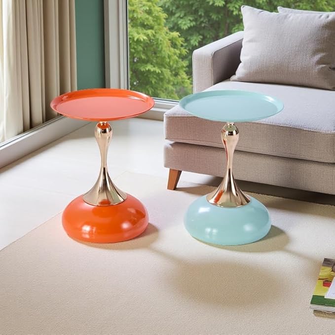 Sleek Hourglass Side Table - Stylish Modern Design Perfect for Living Rooms, Cafes, Dining Areas, Bedrooms, and Outdoors - Chic Decorative Accent (2, Light Green+Hermes Orange)