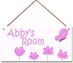 Personalized Pink Butterfly Sign Vintage Signs Retro Wall Art Decoration Exquisite Decorative Signs Custom Name Kids Room Flowers Wall Art Decor Nursery Decor For Kids Bedroom