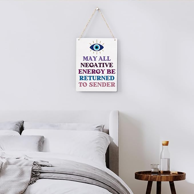 Evil Eye Decor Witchy Gifts for Witchcraft Lover, May All Negative Energy Be Returned to Sender Wall Hanging, Inspirational Wall Art for Home Office Decoration 8x10 Inches