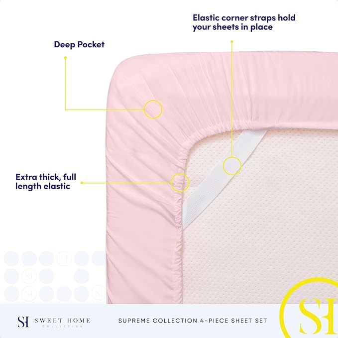 1800 Thread Count Sheet Set – Soft Egyptian Quality Brushed Microfiber Sheets – Luxury Bedding Set with Flat Sheet, Fitted Sheet, Pillow Cases, King, Pale Pink, Sheet Set