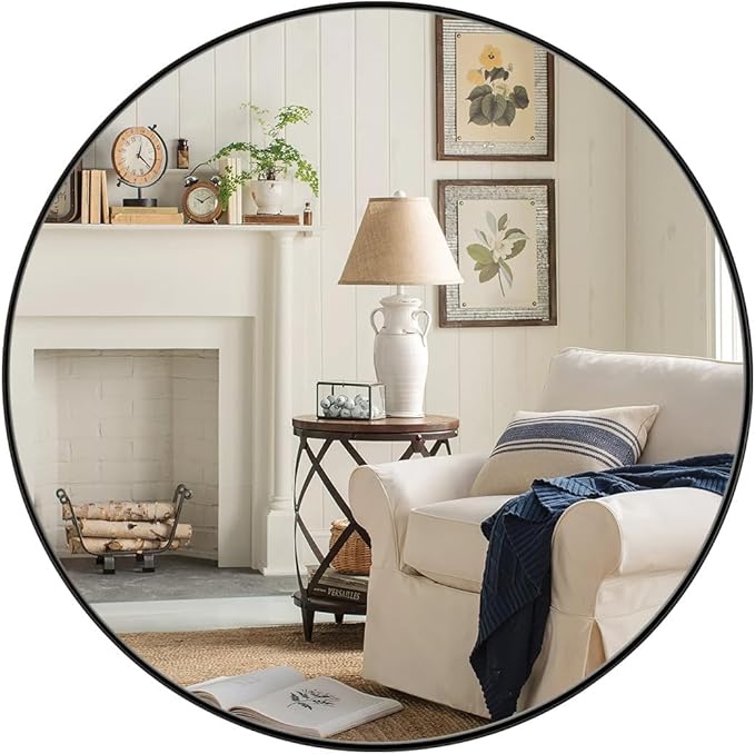 ANDY STAR 36" Black Round Mirror, Black Circle Mirror, 36 inch Round Black Mirror Bathroom, Big Circle Wall Mirror in Metal Frame, Matte Black Vanity Mirror for Entryway, Living Room, Dining Room