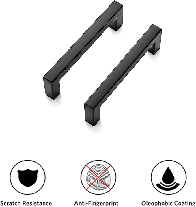 Ravinte 10 Pack Solid Kitchen Cabinet Handles Matte Black Cabinet Pulls Slim Drawer Pulls with 3 Inch Hole Center Square Bar Kitchen Cupboard Hardware