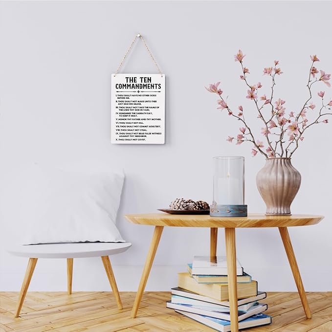 BELLOWDEER Inspirational Signs Gift 10 Commandments Wall Art Christian Bible Verse Wall Art Religious Home Wall Decor 8x10 Inches Scripture Wooden Hanging Sign for Living Room Bedroom Office