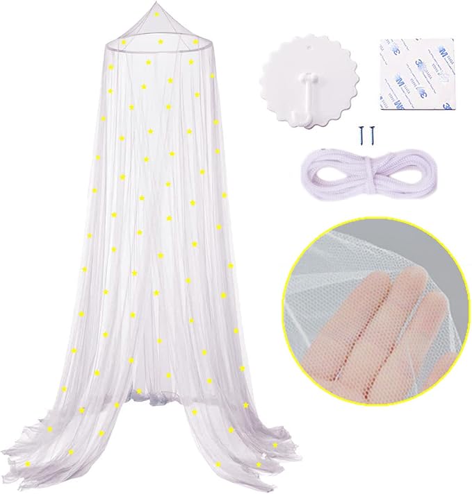 Eimilaly Stars Bed Canopy Glow in The Dark, Bed Canopy for Girls Mosquito Net, Princess Canopy for Girls Bed Room Decor, White