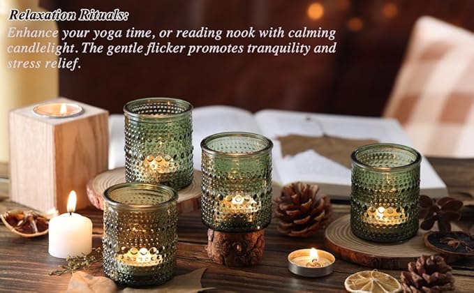 40Pcs Glass Votive Candle Holders, Green Tea Light Candle Holder Vintage Tealight Candle Holder Bulk for Wedding Christmas Party Table Decor (Green)