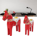 Asixxsix Red Scandinavian Wooden Dala Horse Figurines, Set of 2, Cultural Christmas Decoration Gift