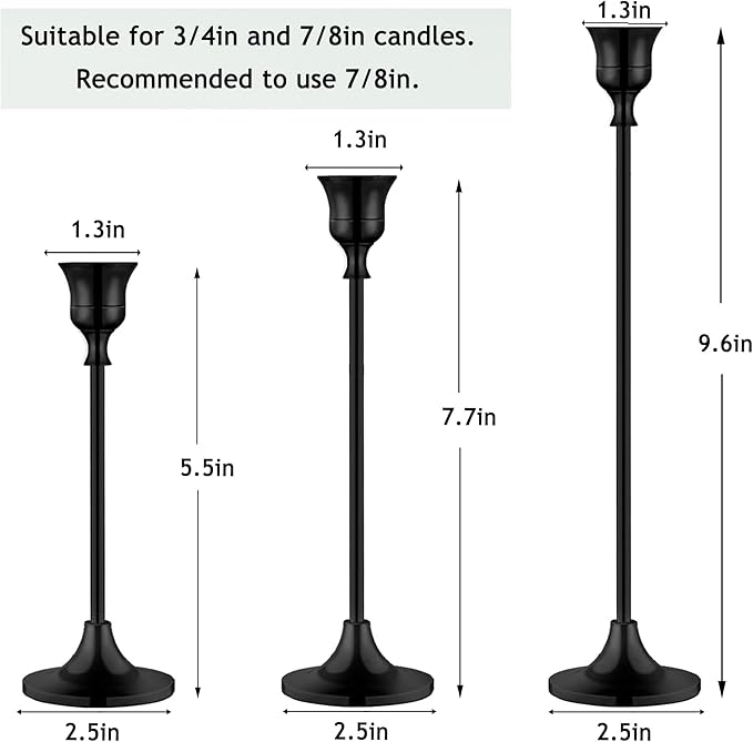 6PCS Black Candlestick Holders Taper Candle Holders Metal Candle Sticks Holder Decor for Halloween Friendsgiving Thanksgiving Decorations Christmas Dinning Table Fireplace Home