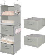 MAX Houser 5 Tier Shelf Hanging Closet Organizer, Cloth Hanging Shelf with 2 Sturdy Hooks for Storage, Foldable (Light Grey-D2)