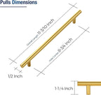 JOY DECOR 3 Pack Cabinet Handles, Gold Cabinet Pulls, 8-3/4 in Hole Center Kitchen Cabinet Handles, Stainless Steel T Bar Handles for Dresser Drawers