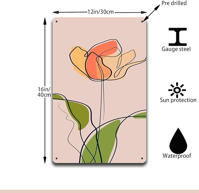 Metal Signs Rose Flower Line Art Suitable for Home Bar Cafe Farmhouse Decoration12x16inch Tin Sign