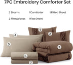 MaiRêve Embroidery Full Size Comforter Set Brown, Farmhouse Western Boho Bedding Set 7 Pieces, All Season Bed in A Bag Comforter Set with Sheets, Pillowcases & Shams