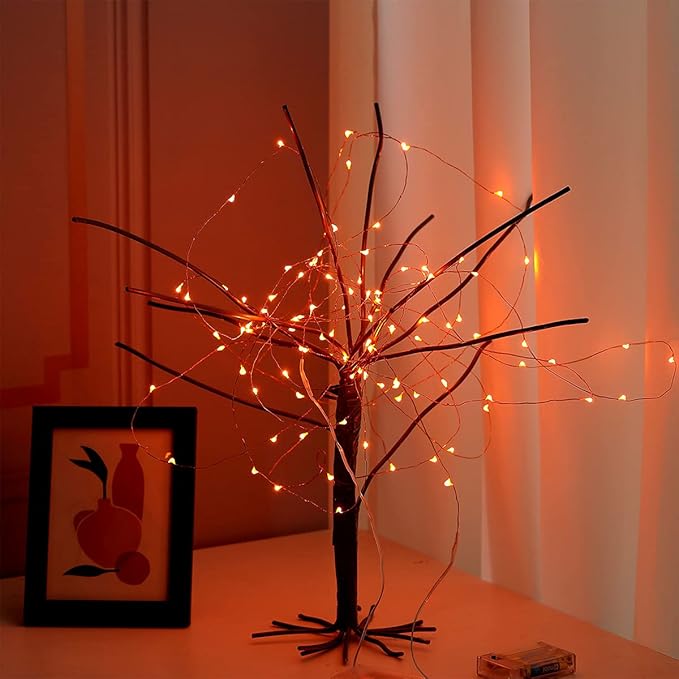 Mini Halloween Fairy Lights, 2 Pack Copper Wire Battery Operated LED String Lights for Bedroom, Christmas, Party, Decoration (5m/16ft Orange)