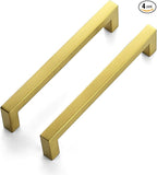 JOY DECOR 4 Pack Cabinet Handles, Gold Cabinet Pulls, 6-1/4 Inch Kitchen Closet Handles Square Drawer Pulls Stainless Steel Drawer Hardware, 160mm Hole Centers