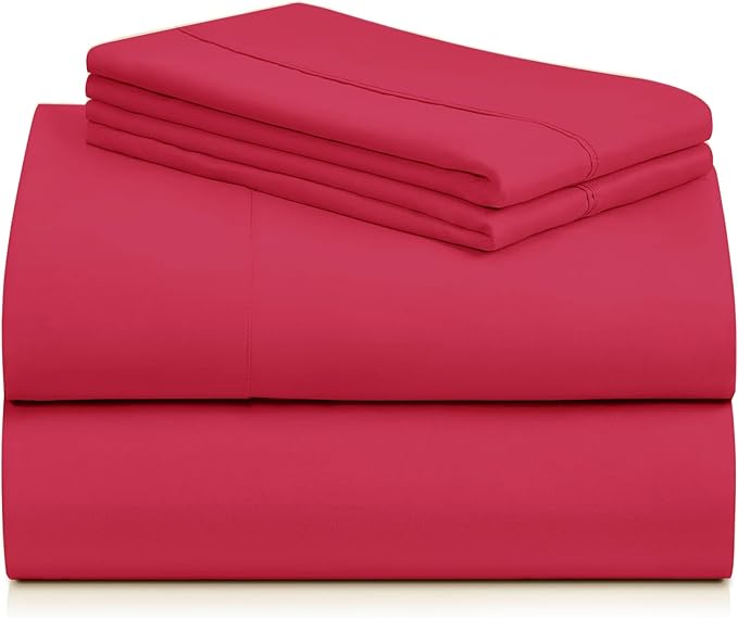 LuxClub 4 PC Sheet Set Bed Sheets Deep Pockets 16" Eco Friendly Wrinkle Free Cooling Machine Washable Hotel Bedding Silky Soft - Red King