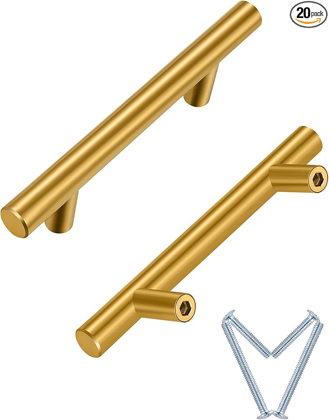 HBL' 20 Pack | 3'' Center to Center Brushed Gold Cabinet Pulls Kitchen Cabinet Handles,Made of Stainless Steel,Ideal for Cabinet,Drawer,Cupboard and Wardrobe.