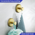 HOME SO Suction Cup Hooks for Shower, Bathroom, Kitchen, Glass Door, Mirror, Tile – Loofah, Towel, Coat, Bath Robe Hook Holder for Hanging up to 15 lbs – Waterproof, Matte Brushed Satin Gold (4-Pack)