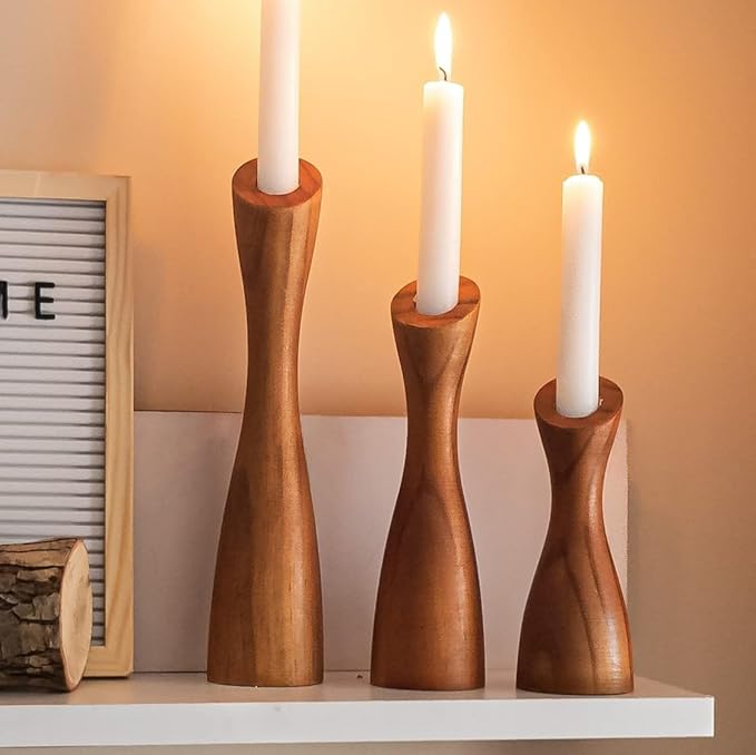 OLEEK Wooden Taper Candle Holders - Woods Taper Candle Holders for Table Centerpiece - Wood Candlestick Holders (9", 8", 6") Wooden Candlestick Holder for 7/8" candlesticks - Candlestick Holders Wood