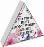 Watercolor Floral Art Print Boho Style Wooden Box Sign Inspirational Desk Decor Do Your Best Don't Worry About The Rest-Positive Quotes Box Sign for Boy Girl Room Decor Bathroom Shelf for Decor